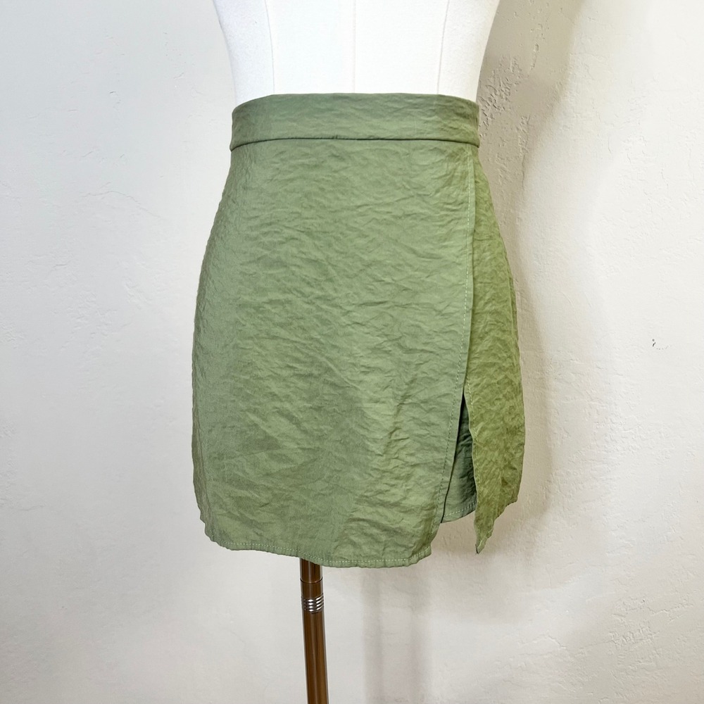 Lulus Skort Wrap Front Mini Skirt Women Size XS Olive Green Textured High Waist